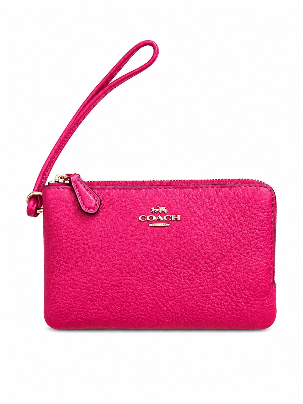 Coach Hot Pink Leather Wristlet Pink Zip Pouch Gold Hardware